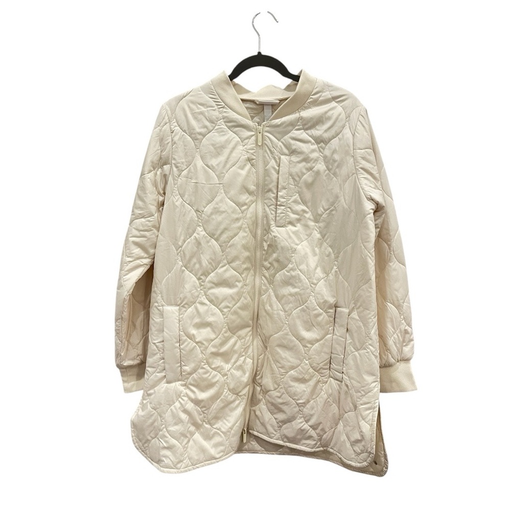 Zella Cream Longline Quilted Jacket Size Large NWT